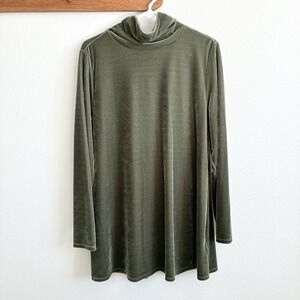 Soft Surroundings Velvet Turtleneck Stretch Long Sleeve Tunic Top Green Large